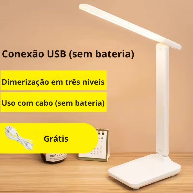 Luminária de Mesa Dobrável com Toque LED – Luz Branca Regulável via USB