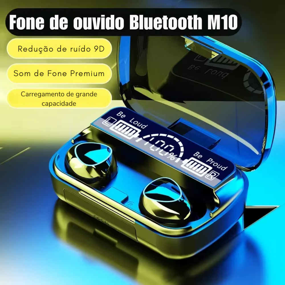Fone Bluetooth com Microfone, Estojo Carregador e Tela LED – Som Potente e Conexão Sem Fio