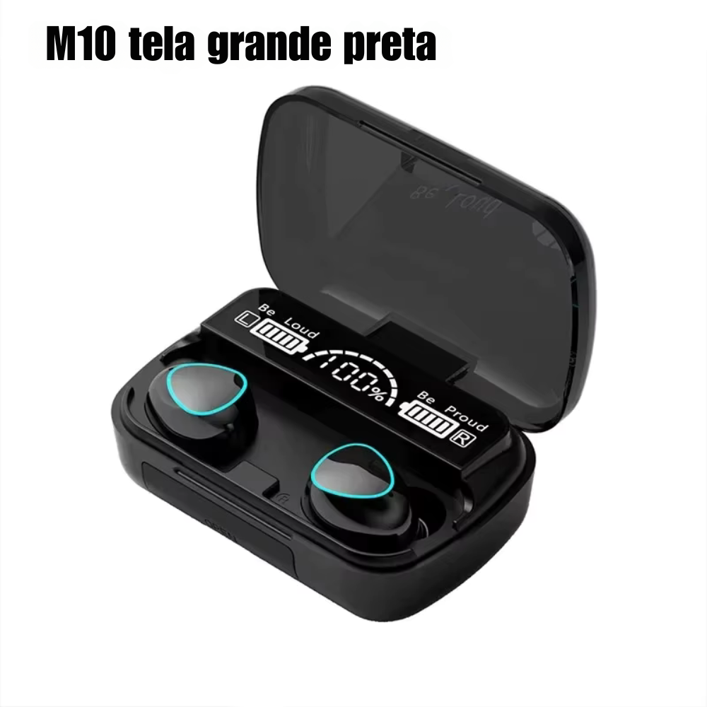 Fone Bluetooth com Microfone, Estojo Carregador e Tela LED – Som Potente e Conexão Sem Fio