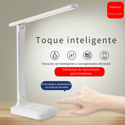 Luminária de Mesa Dobrável com Toque LED – Luz Branca Regulável via USB