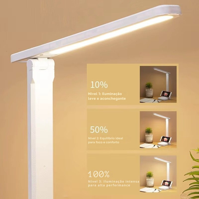 Luminária de Mesa Dobrável com Toque LED – Luz Branca Regulável via USB