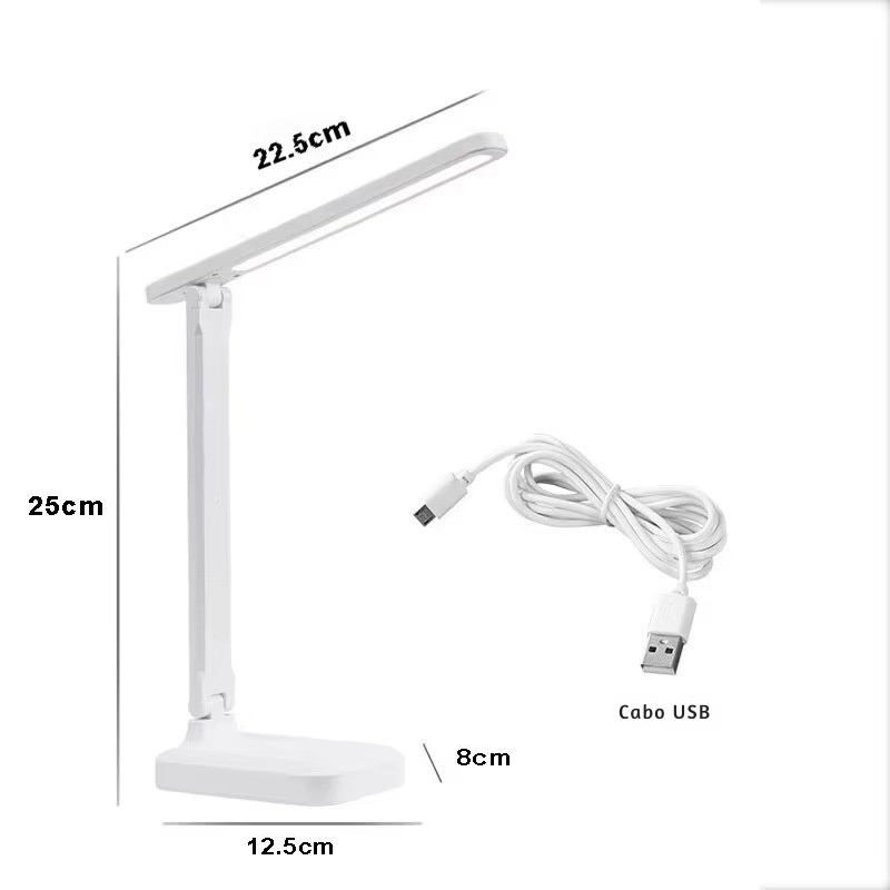 Luminária de Mesa Dobrável com Toque LED – Luz Branca Regulável via USB