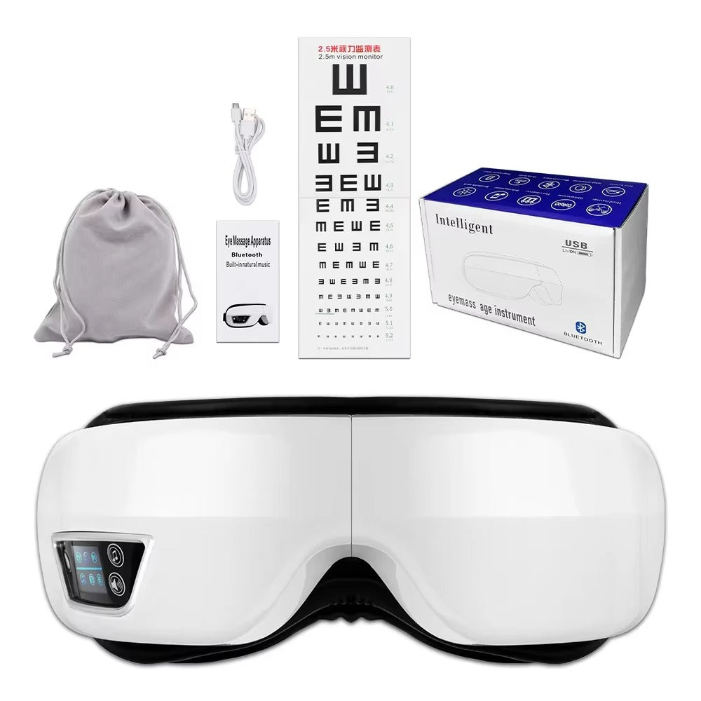 Massageador Ocular Inteligente com Airbag, Vibração, Aquecimento e Música Bluetooth – Alívio de Fadiga, Olheiras e Cansaço Visual